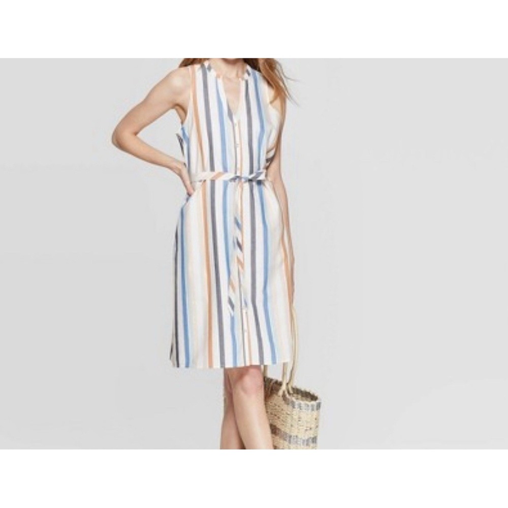 A New Day Cotton‎ Striped Sleeveless Shirt Dress Size Small